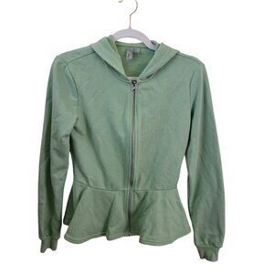 Forever 21 Mint Green Peplum Full Zip Y2K Hoodie Size S Lightweight All Season
